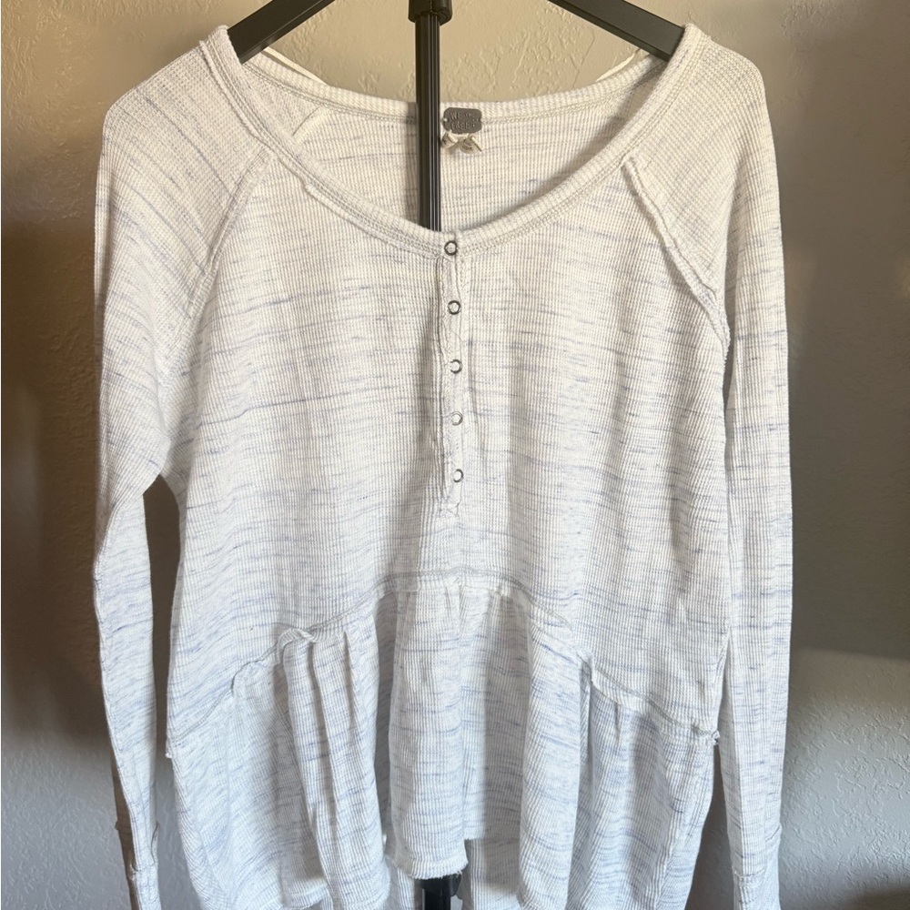 Free People We The Free Thermal Peplum Top XS Cream Waffle Knit Henley Boho